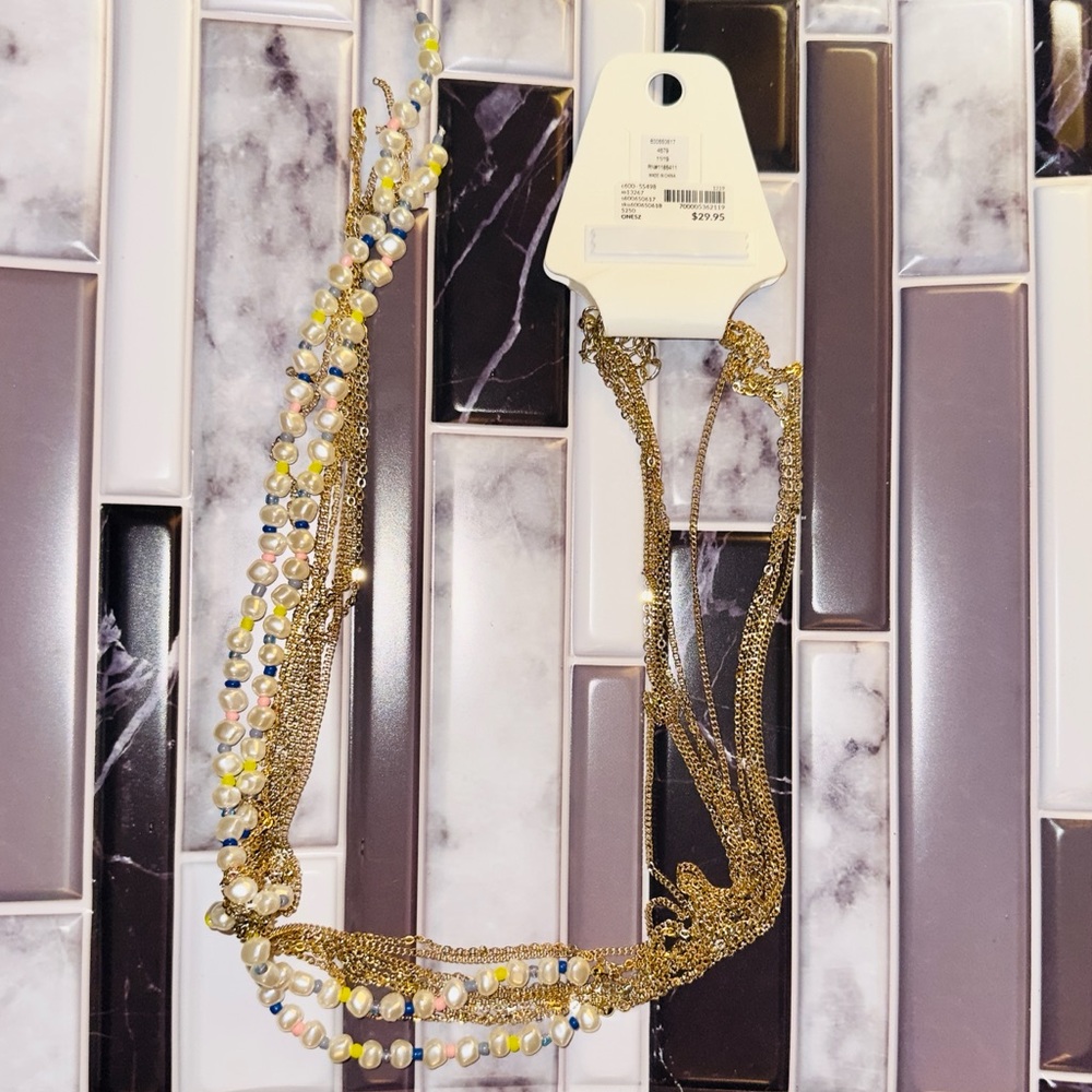 Lane Bryant Multicolor Beaded Necklace with Gold Chains